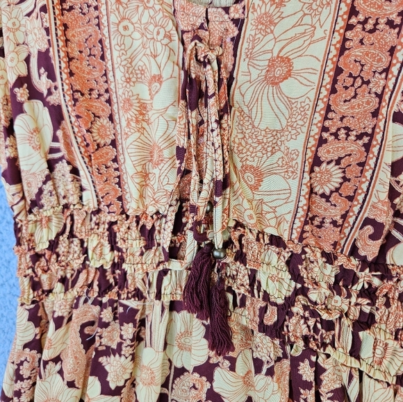 Nostalgia Womens Mixed Floral Boho Dress Sz L Mini Beachy Vacation - Picture 6 of 13